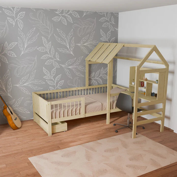 Kinderbett Yari mit Tisch und Stuhl Natur