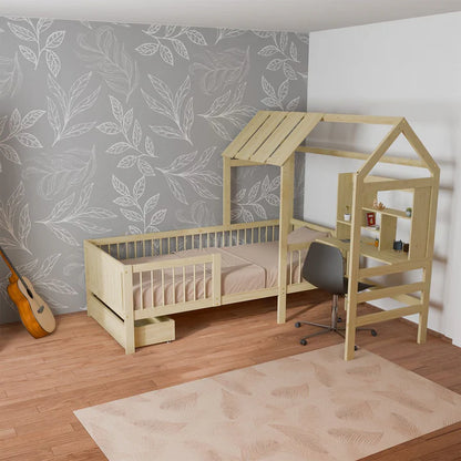 Kinderbett Yari mit Tisch und Stuhl Natur