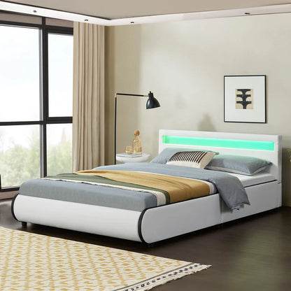 LED Polsterbett Sevilla 140 x 200 cm Lattenrost weiss