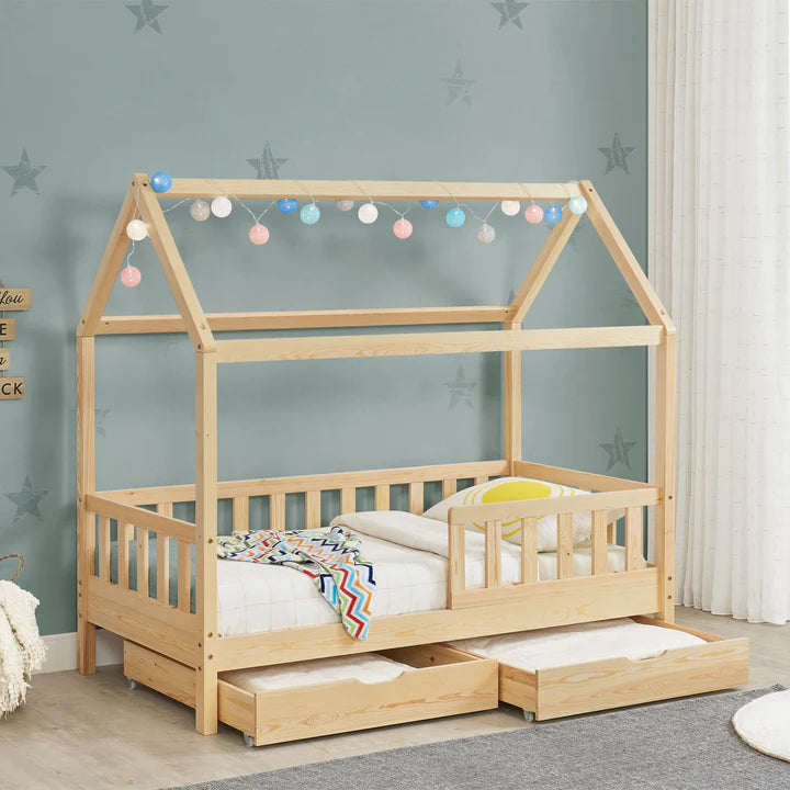 Letto per bambini Marli 80 x 160 cm con cassone e rete a doghe naturale