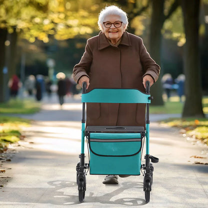 Aluminium Rollator Vital klappbar mit Sitzfläche & Einkaufstasche in petrol