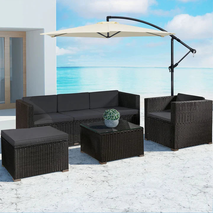 Salon / salon en polyrotin Punta Cana L noir avec housses gris foncé