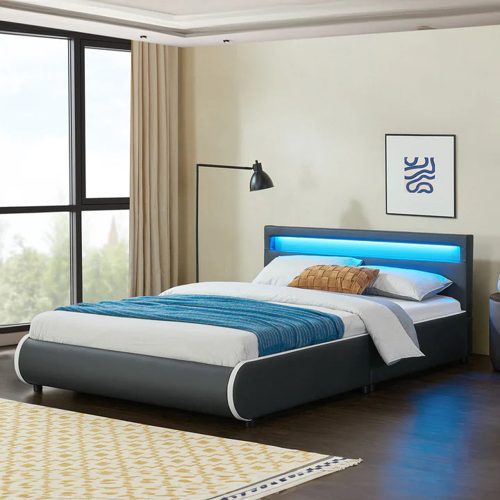 LED Polsterbett Sevilla 140x200 cm Lattenrost dunkelgrau