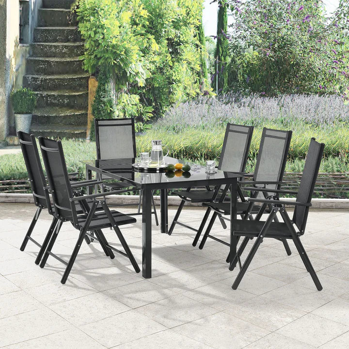 Salon de jardin en aluminium Milano 7 pièces avec table et 6 chaises gris foncé