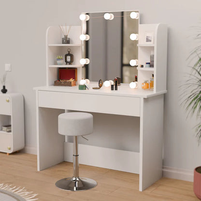 Toletta Bella con illuminazione a LED, specchio, cassetto e scomparti | bianco