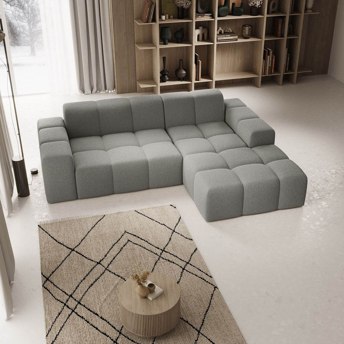 Sofa Merano Rechts - Boucle-Gewebe in Grau - Palo24