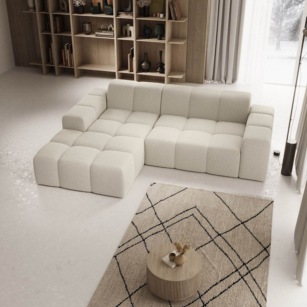 Sofa Merano Links - Boucle-Gewebe in Creme - Palo24