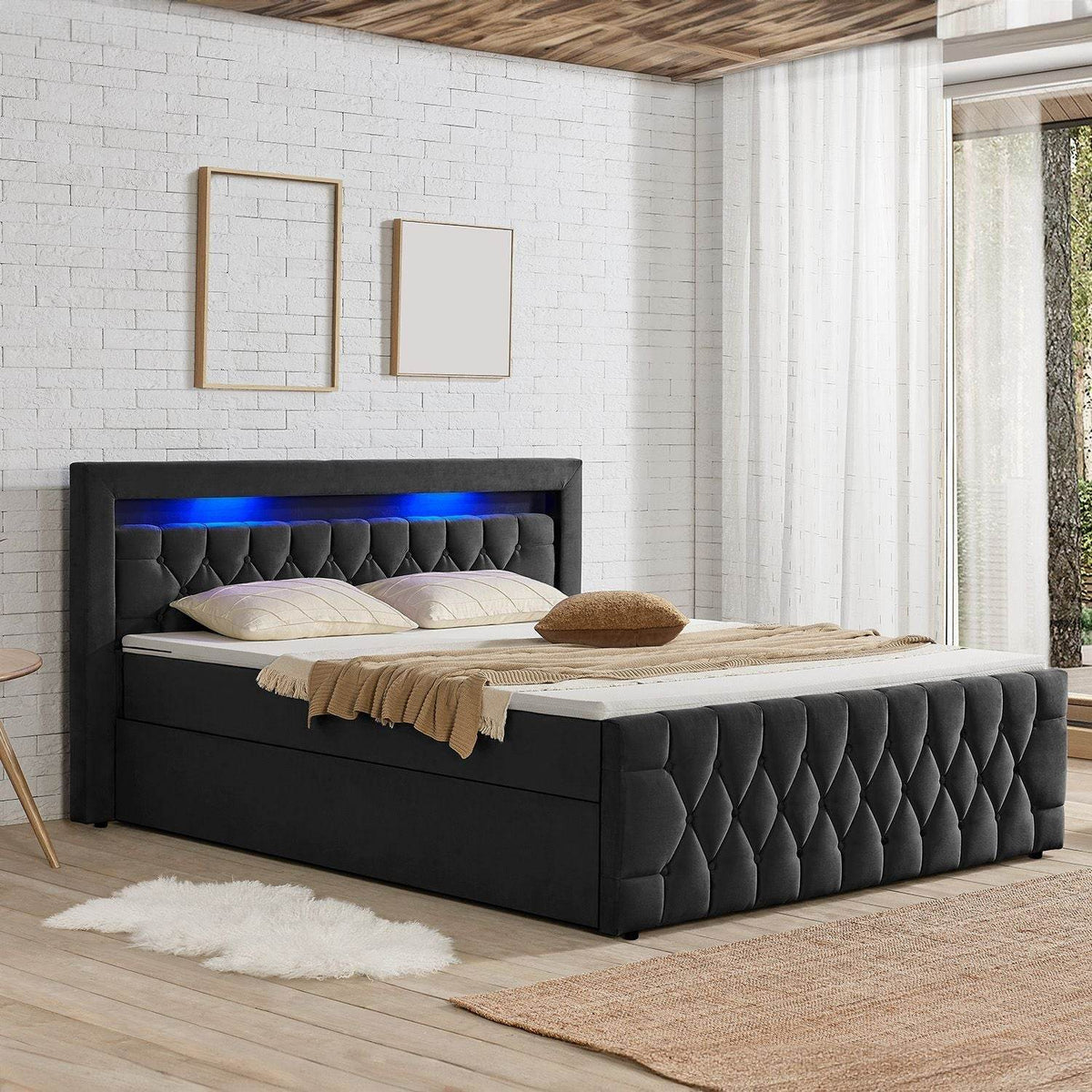 Boxspringbett Leona 140x200 cm - Schwarz - Palo24