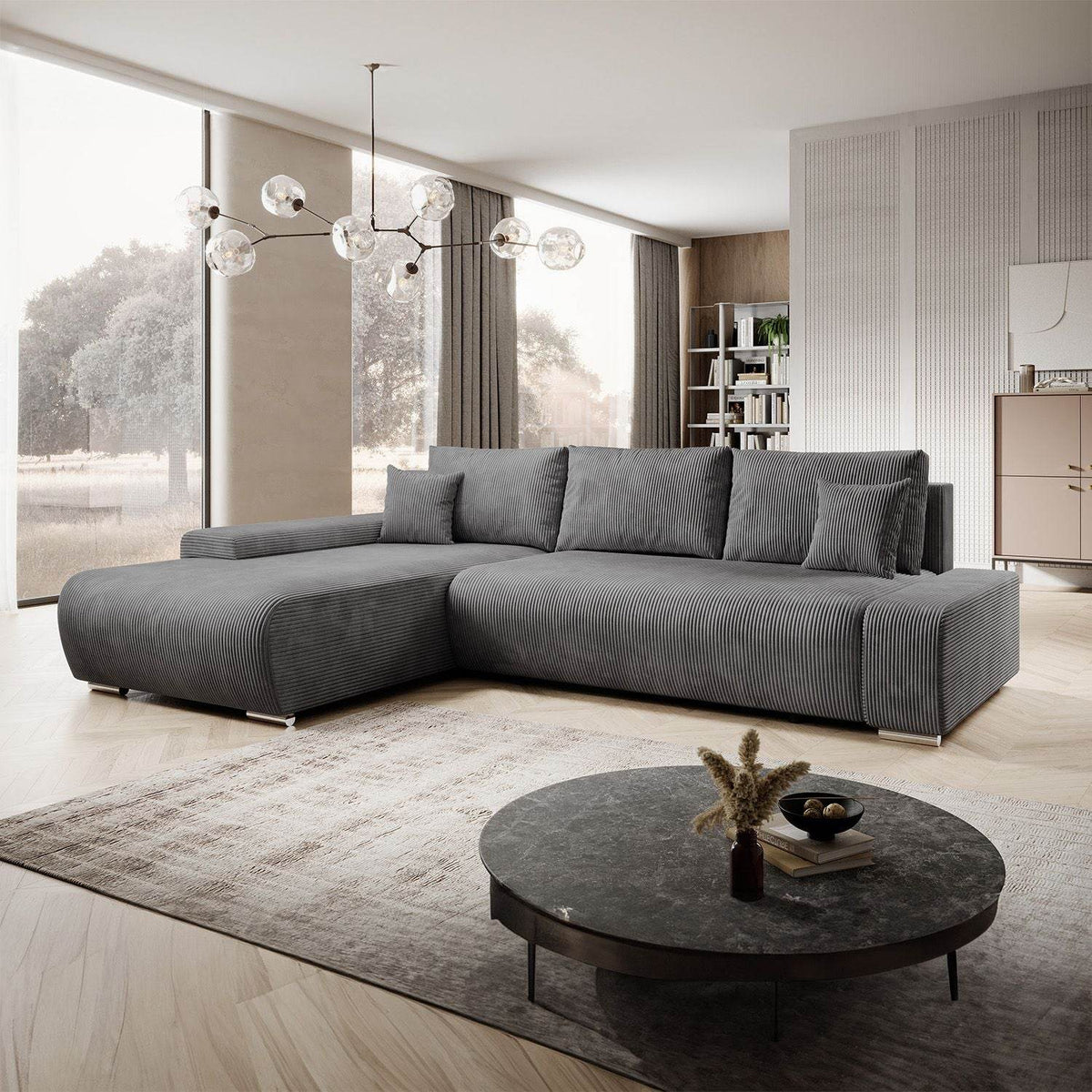 Sofa Iseo Links mit Schlaffunktion - Dunkelgrau - Palo24
