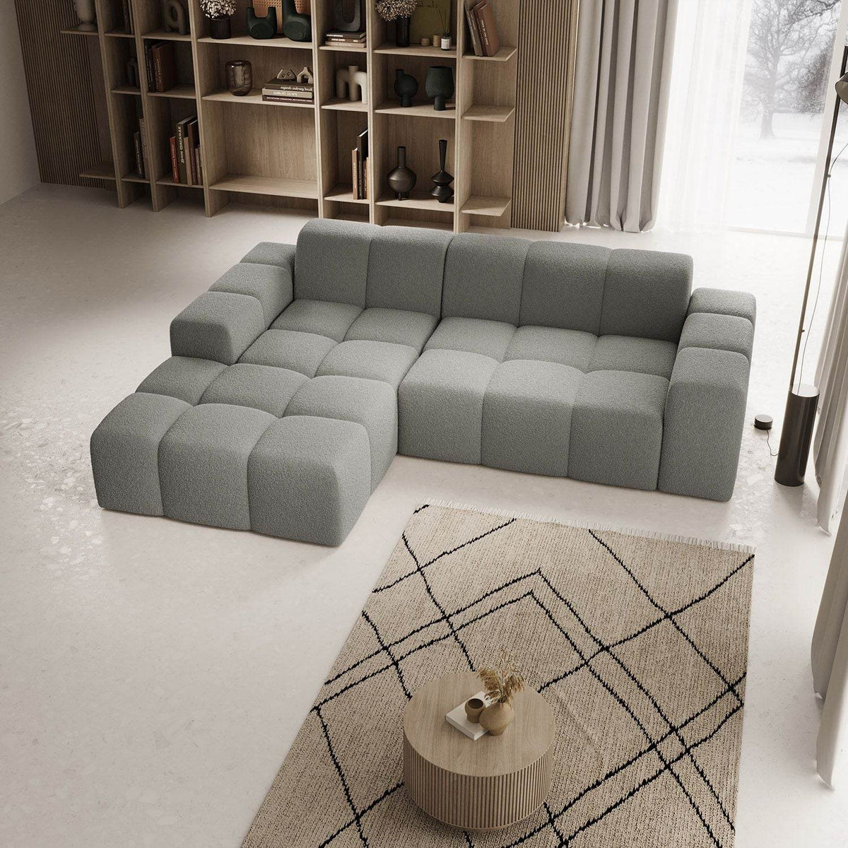 Sofa Merano Links - Boucle-Gewebe in Grau - Palo24