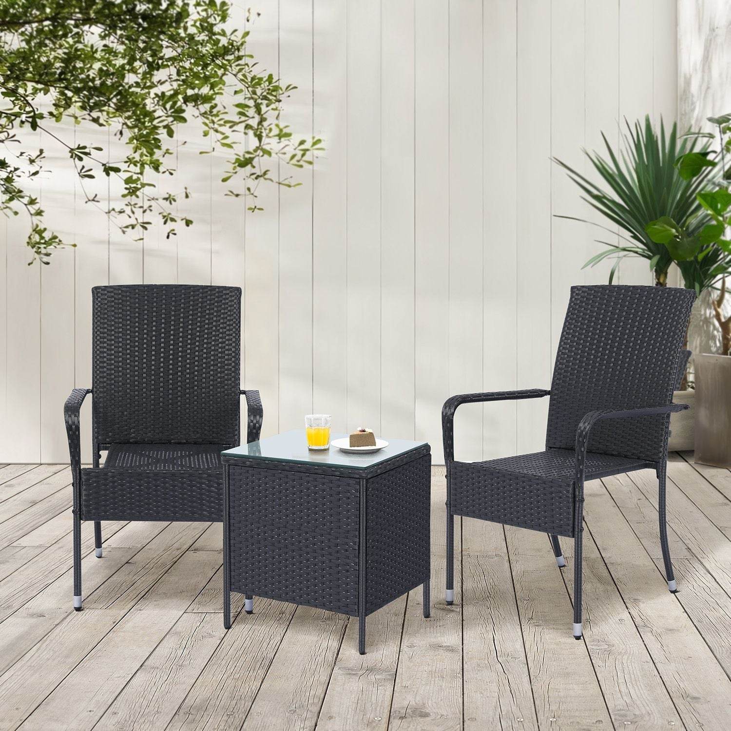 Polyrattan Gartenstühle Yoro 4er Set Schwarz - Palo24