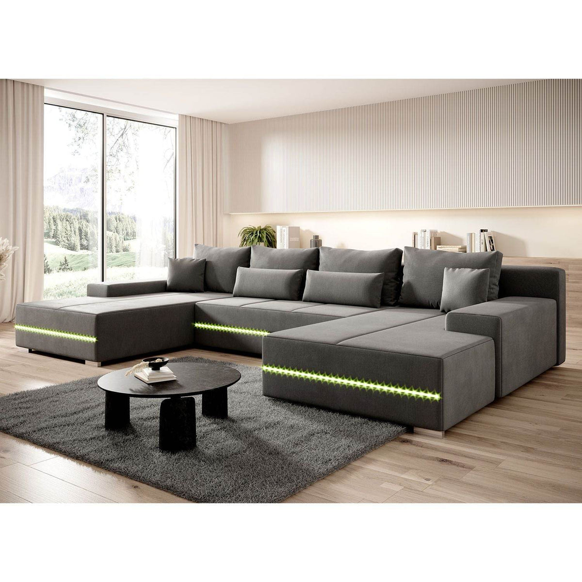 Sofa Malbun mit LEDs & Schlaffunktion Hellgrau - Palo24