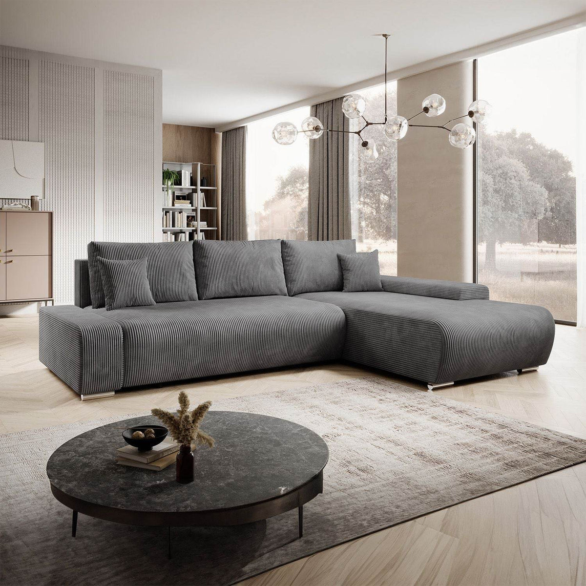 Sofa Iseo Rechts mit Schlaffunktion - Dunkelgrau - Palo24