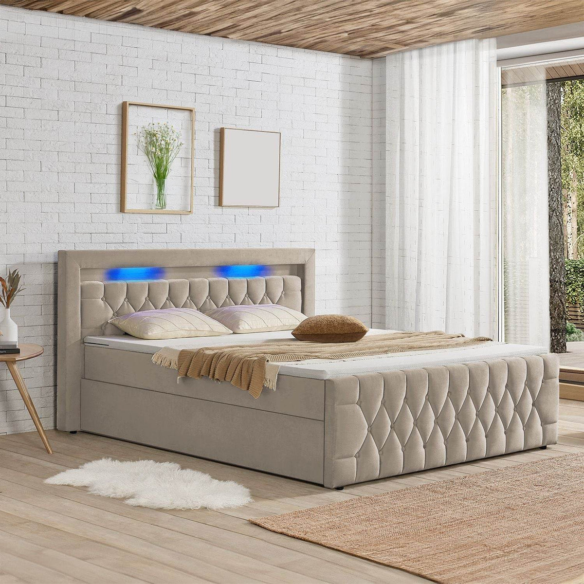 Boxspringbett Leona 140x200 cm - Beige - Palo24