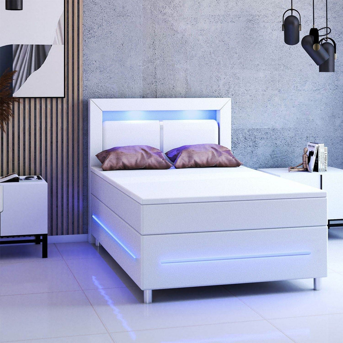 Boxspringbett Norfolk 120 x 200 cm Weiss mit LED - Palo24