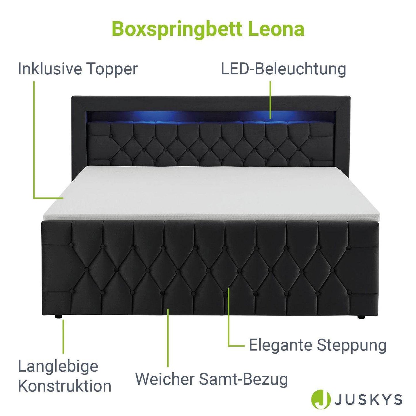 Boxspringbett Leona 180x200 cm - Schwarz - Palo24