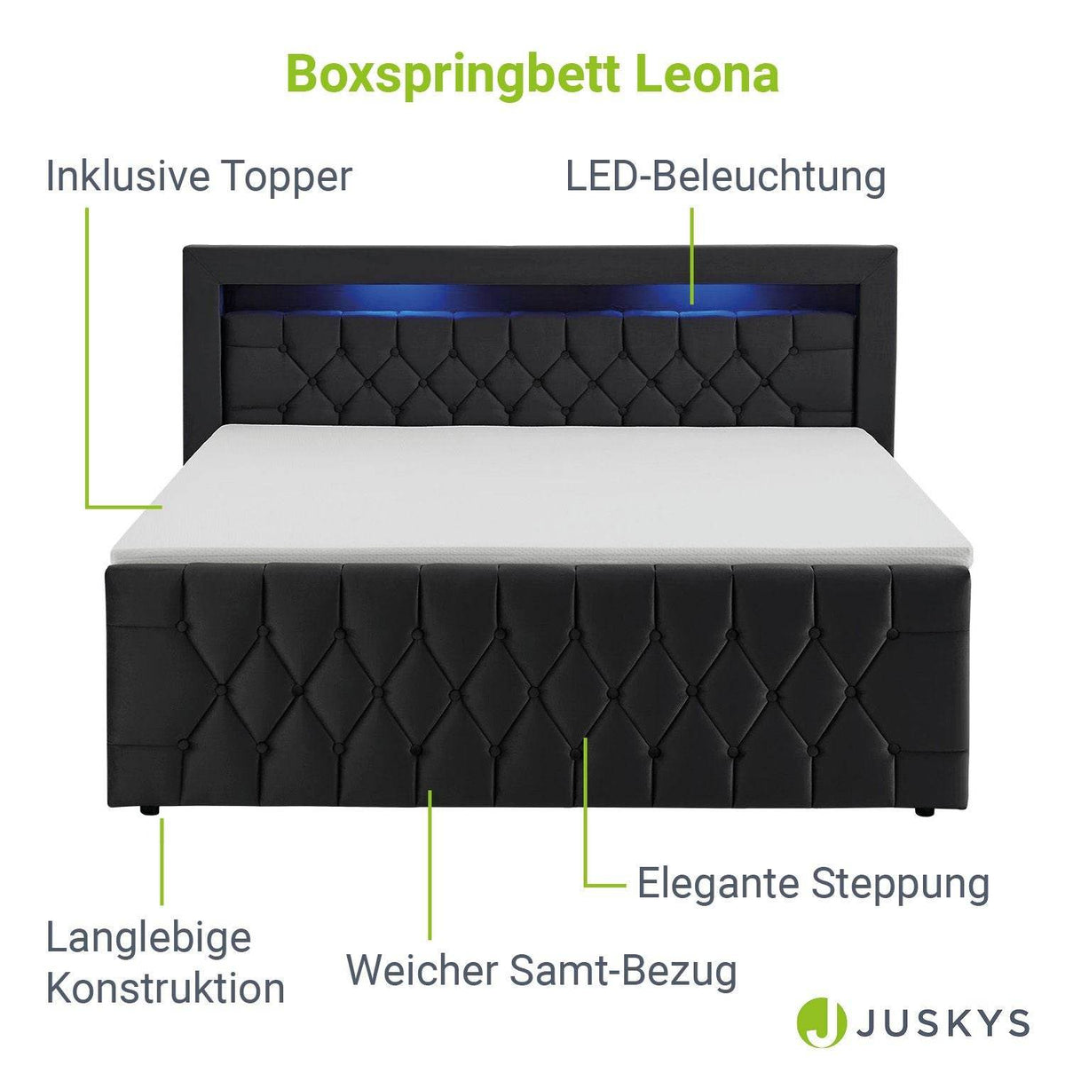 Boxspringbett Leona 180x200 cm - Schwarz - Palo24