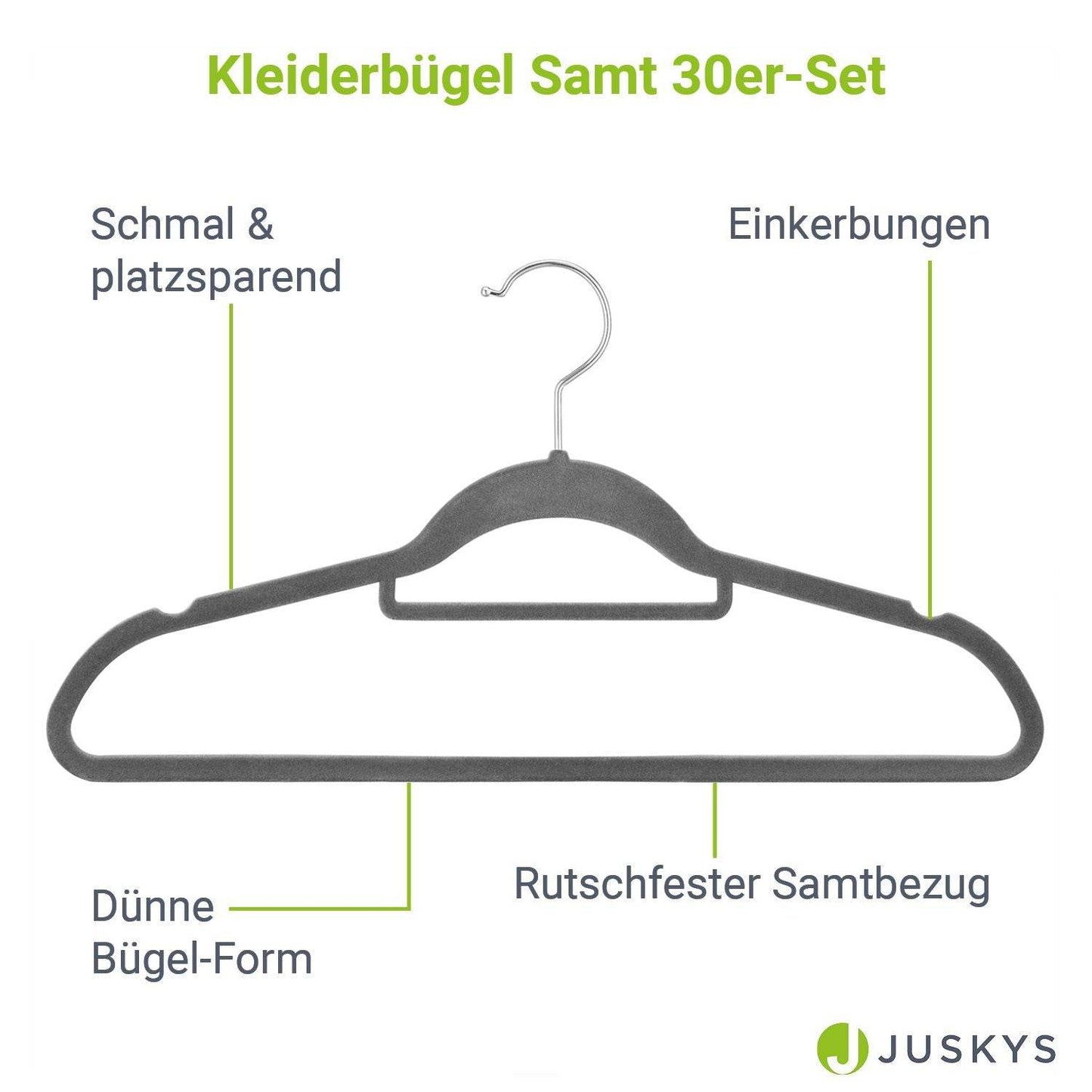 Kleiderbügel Samt 30er Set Grau - Palo24