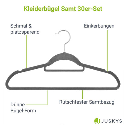Kleiderbügel Samt 30er Set Grau - Palo24