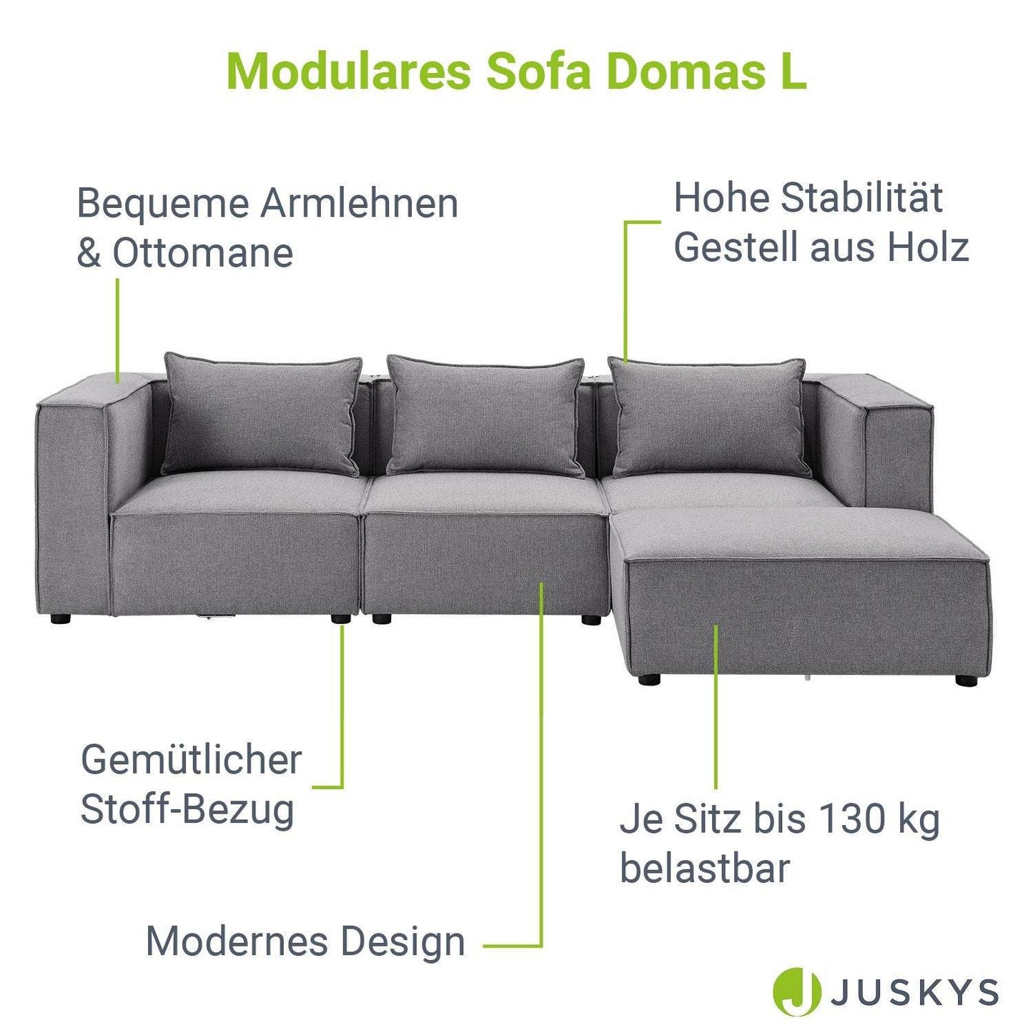Modulares Sofa Domas L - 3 Sitzer Dunkelgrau - Palo24