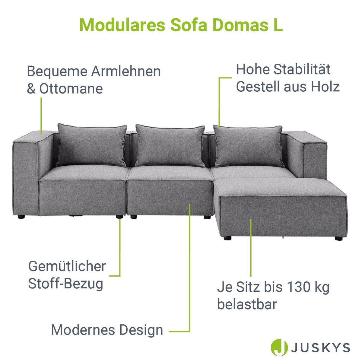 Modulares Sofa Domas L - 3 Sitzer Dunkelgrau - Palo24