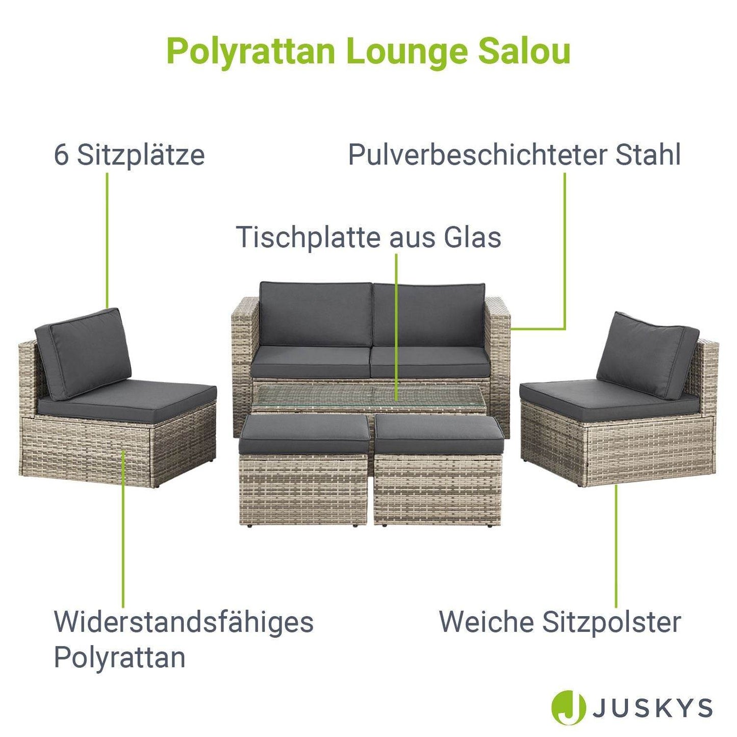 Gartenmöbel Polyrattan Lounge Salou inkl. Polster Grau - Palo24
