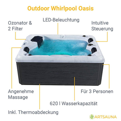Outdoor Whirlpool Oasis mit LED Massagedüsen - Palo24