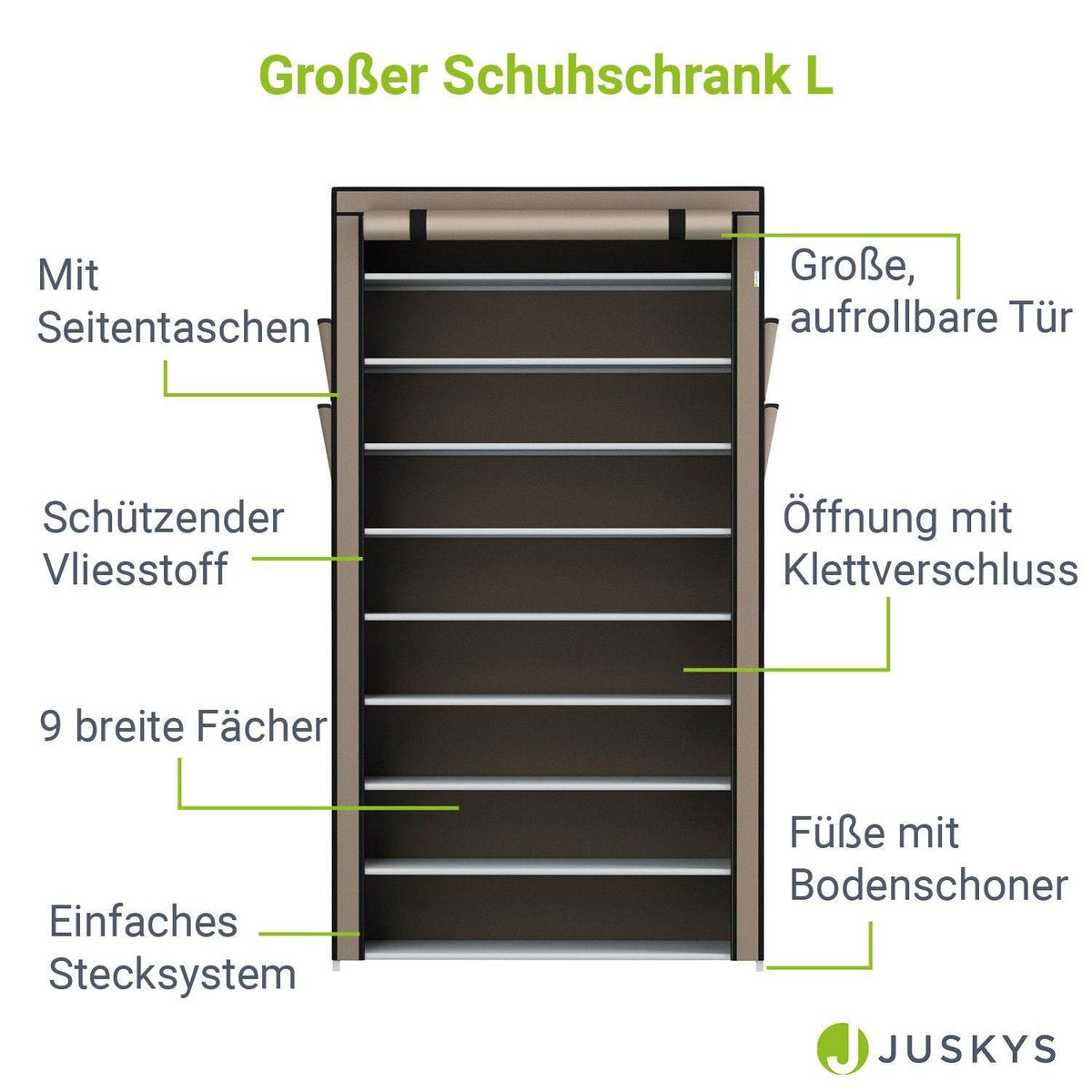 Schuhschrank L aus Stoff 9 Ebenen Hellbraun - Palo24