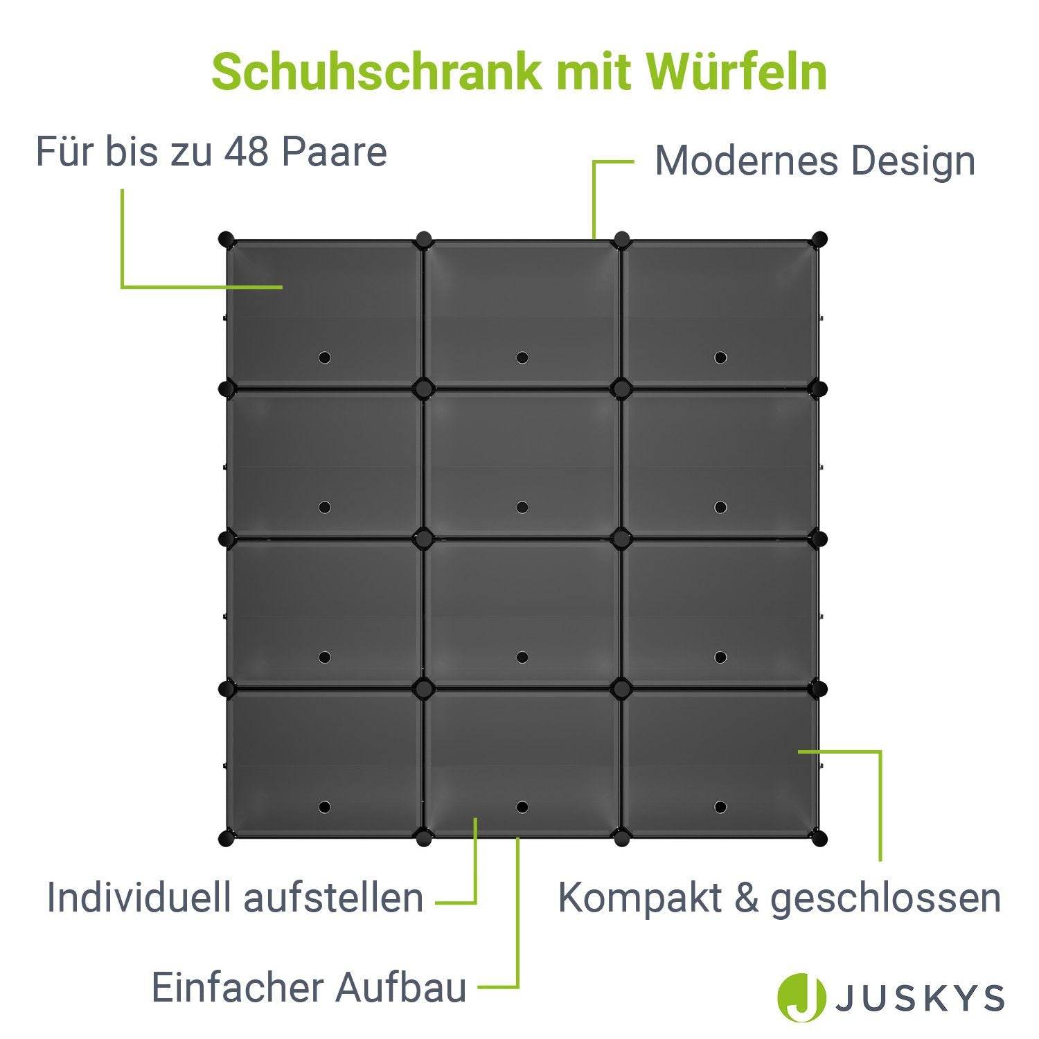 Würfel Schuhregal für bis zu 48 Paar Schuhe - Schwarz - Palo24