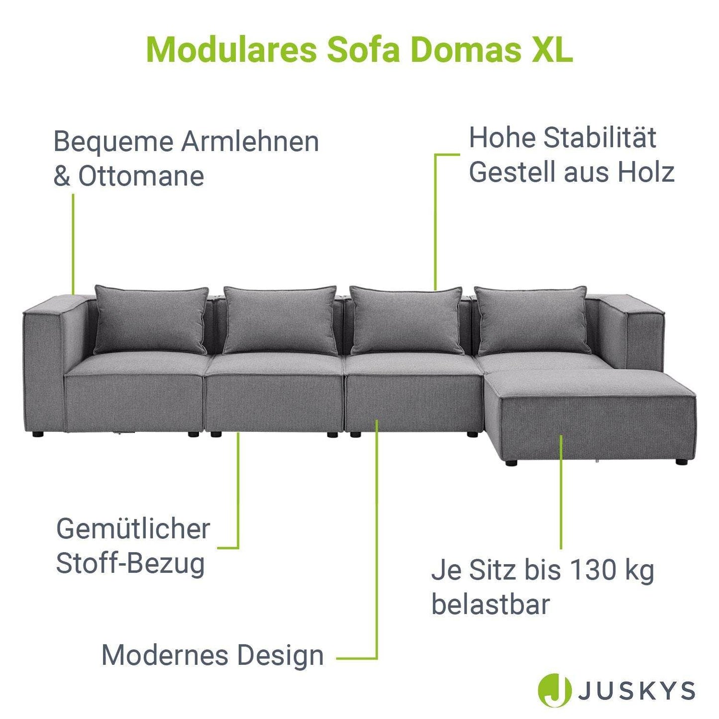 Modulares Sofa Domas XL - 4 Sitzer Dunkelgrau - Palo24