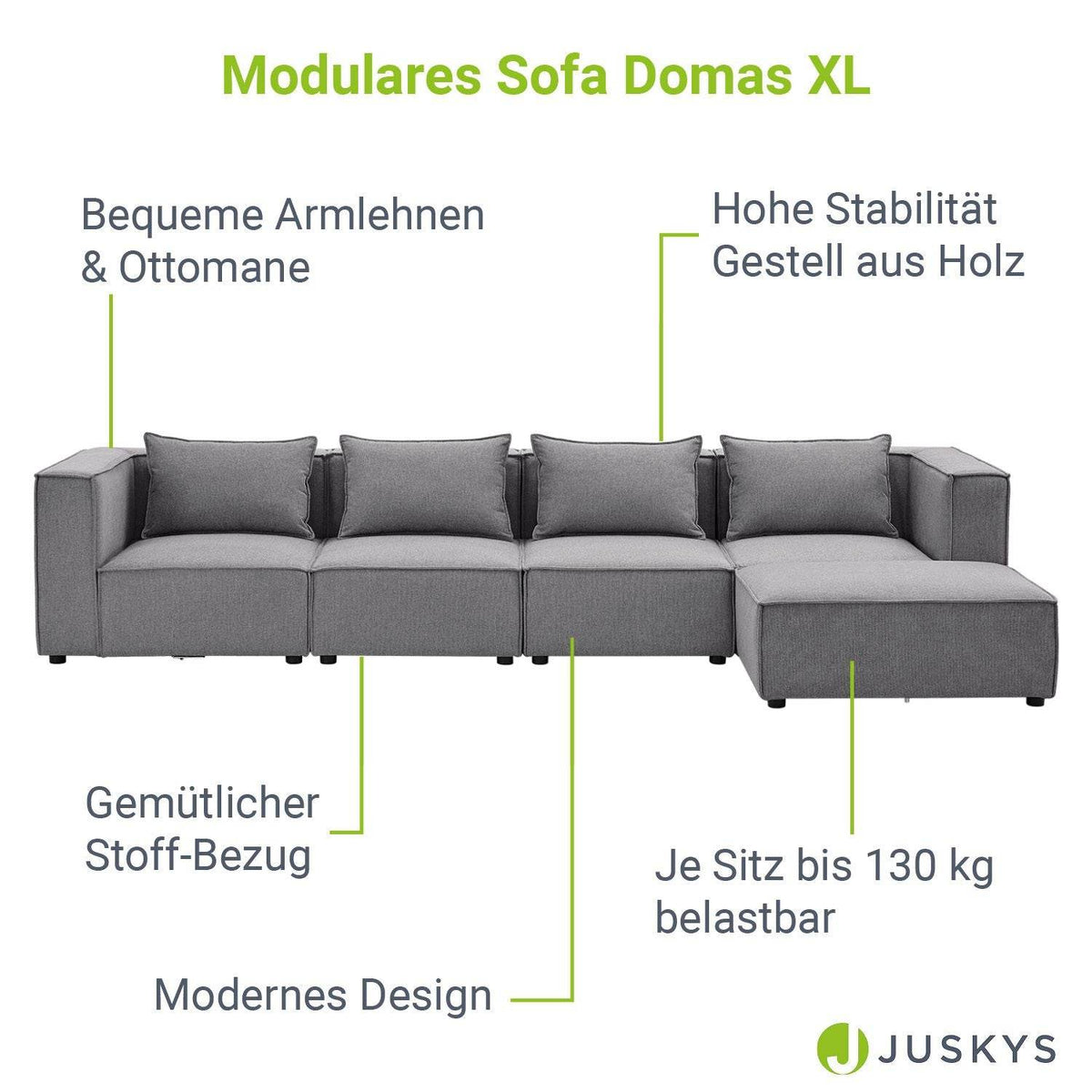 Modulares Sofa Domas XL - 4 Sitzer Dunkelgrau - Palo24
