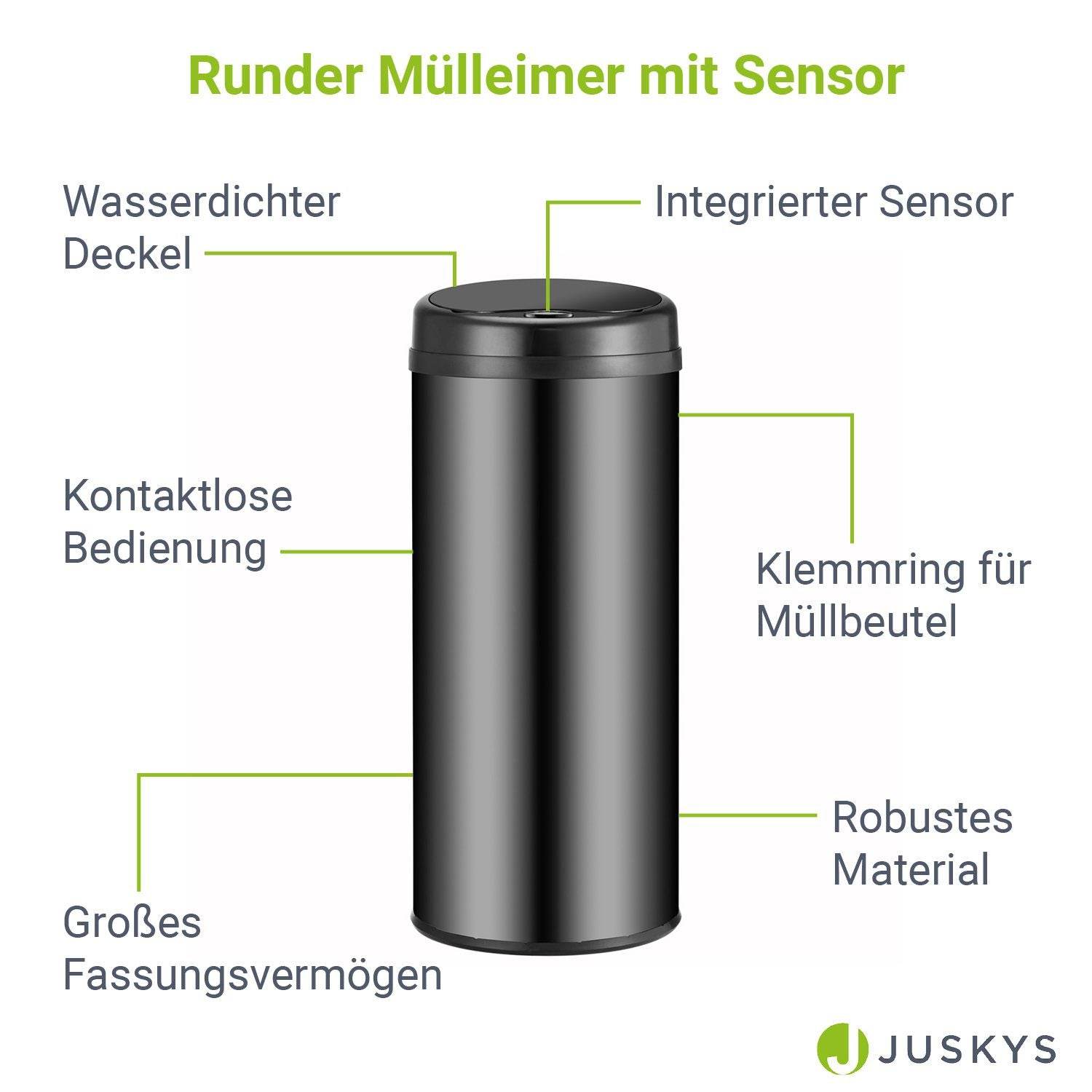 Automatischer Mülleimer mit Sensor - 50L Schwarz - Palo24