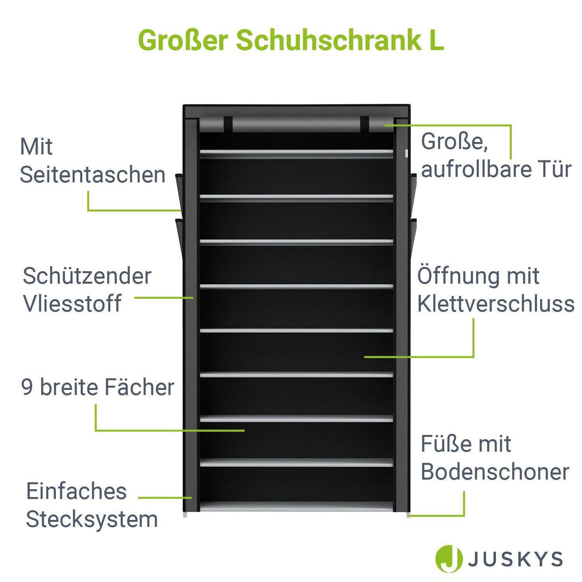 Schuhschrank L aus Stoff 9 Ebenen Grau - Palo24