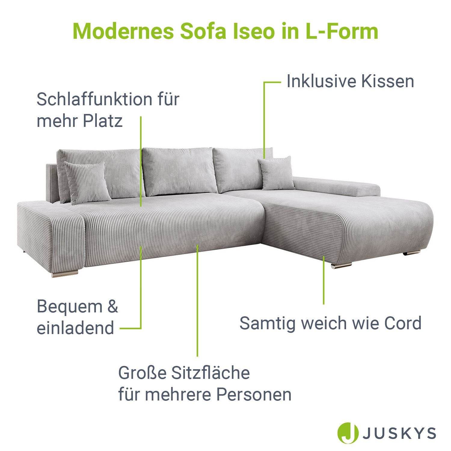 Sofa Iseo Rechts mit Schlaffunktion - Hellgrau - Palo24