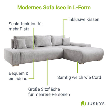 Sofa Iseo Rechts mit Schlaffunktion - Hellgrau - Palo24