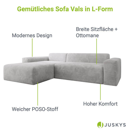 Sofa Vals Links mit PESO-Stoff - Hellgrau - Palo24
