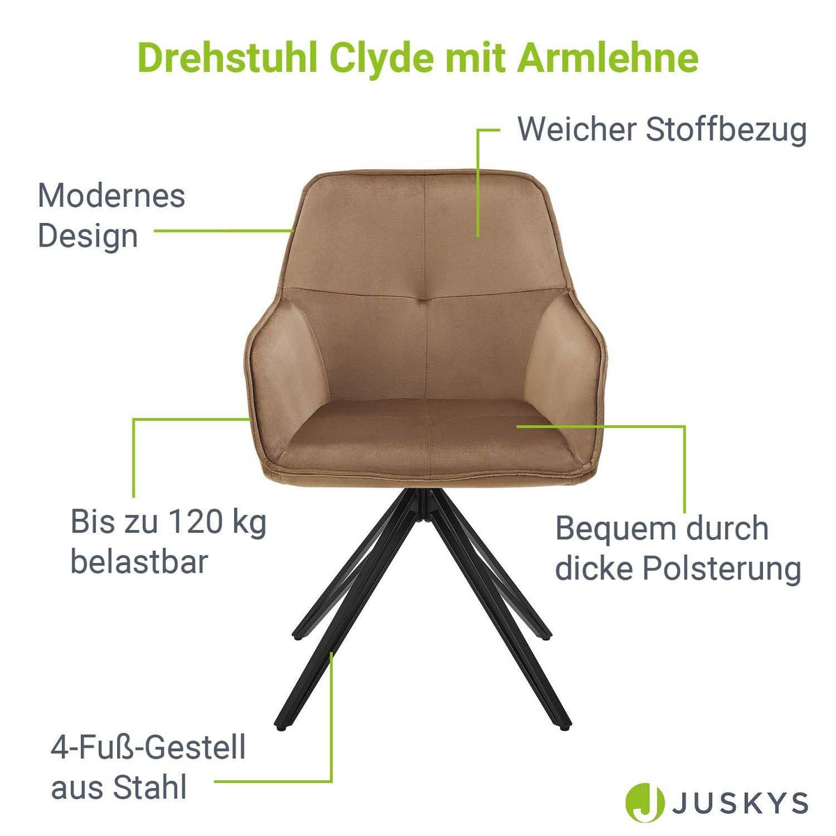 Esszimmerstuhl Drehstuhl Clyde mit Armlehne Hellbraun - Palo24