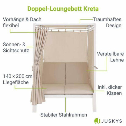 Doppel Loungebett Sonnenliege Kreta - Liege mit Dach in Weiss - Palo24