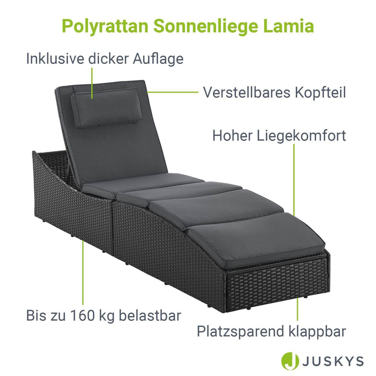 Faltbare Polyrattan Sonnenliege Lamia - Palo24