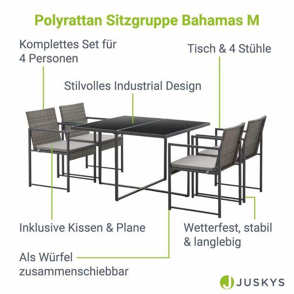 Polyrattan Sitzgruppe Bahamas M in Grau Industrial Design - Palo24