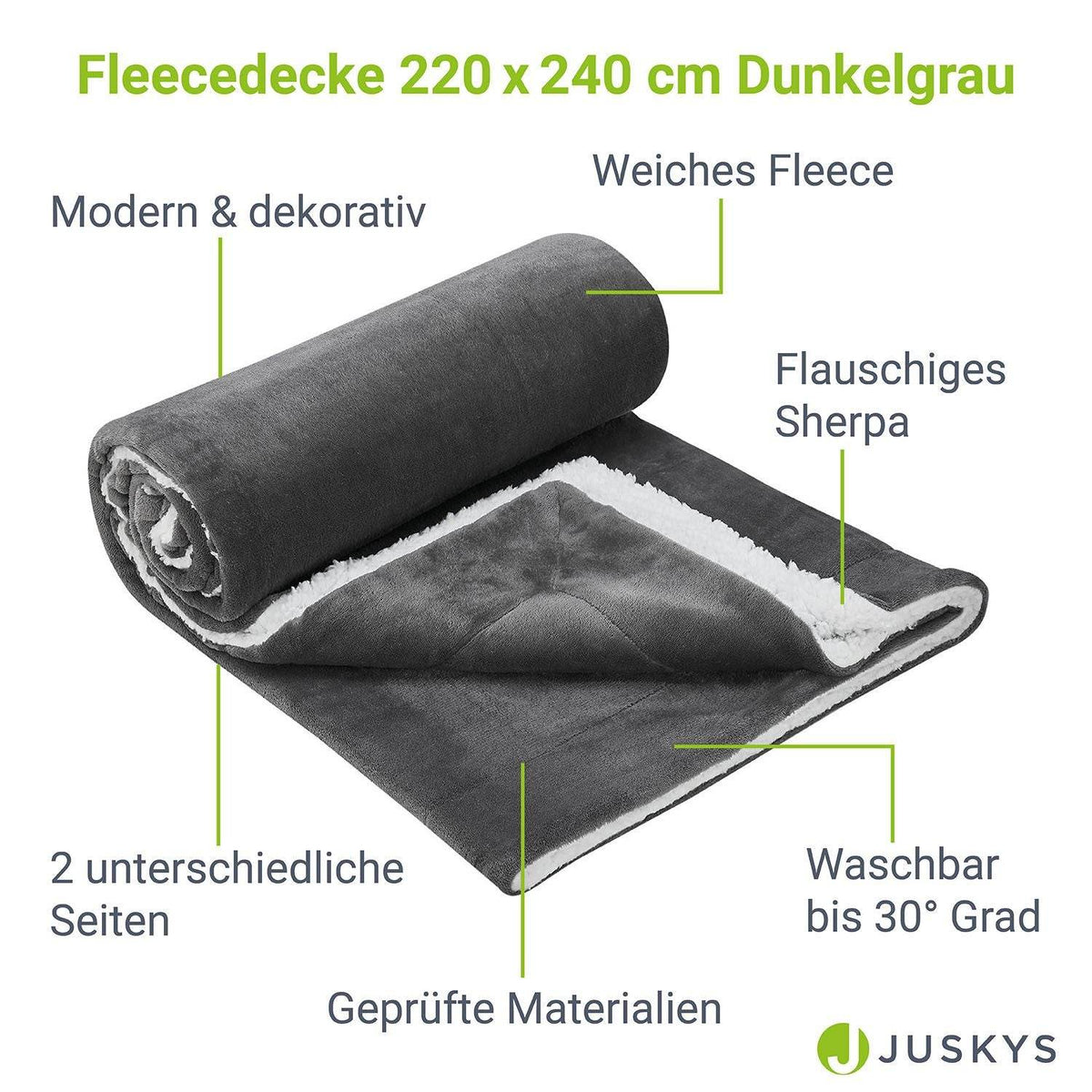Fleecedecke 220x240 cm 2-Seitig Dunkelgrau - Palo24