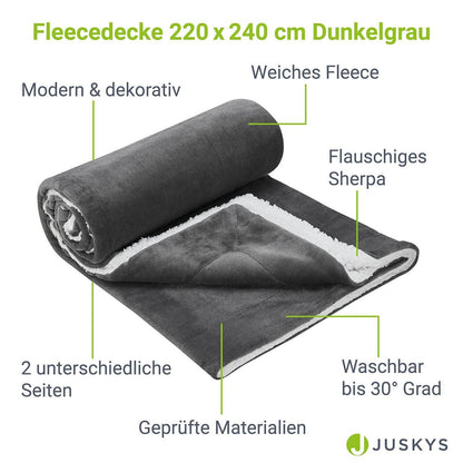 Fleecedecke 220x240 cm 2-Seitig Dunkelgrau - Palo24