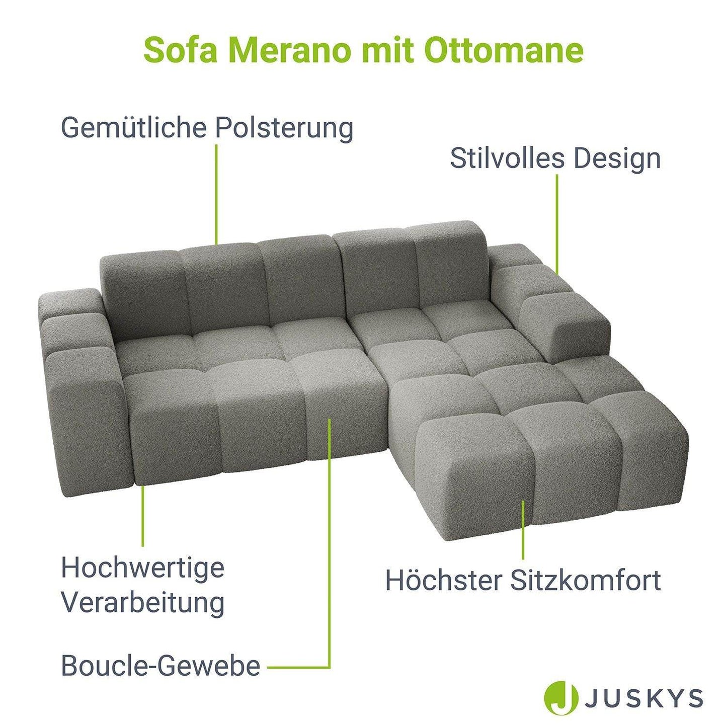 Sofa Merano Rechts - Boucle-Gewebe in Grau - Palo24