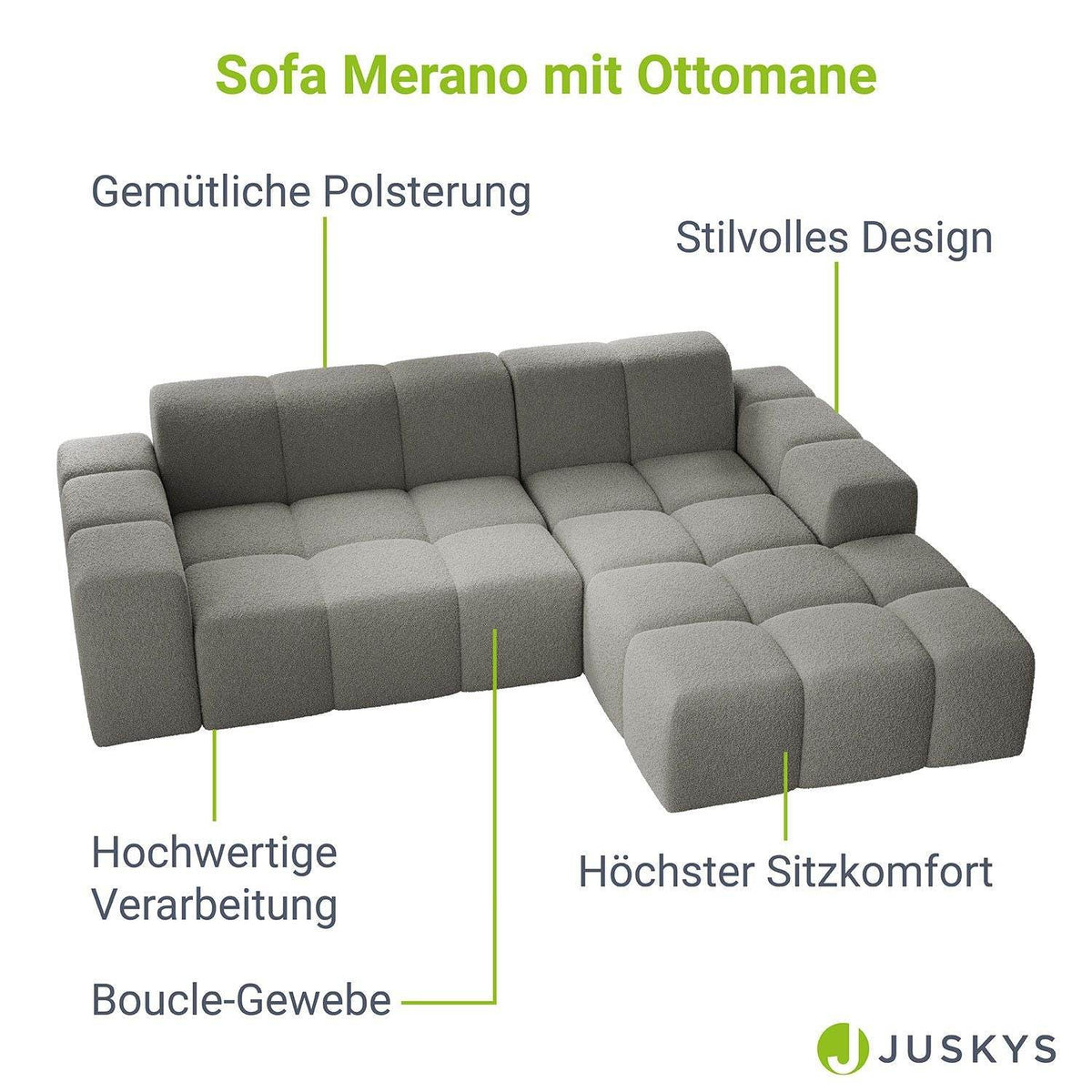 Sofa Merano Rechts - Boucle-Gewebe in Grau - Palo24