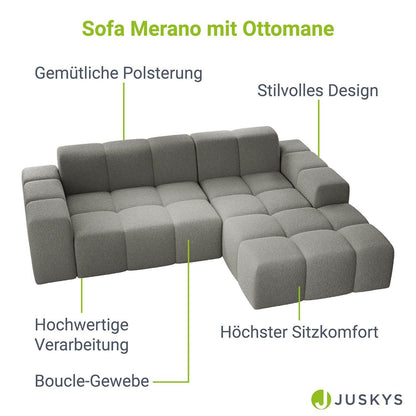 Sofa Merano Rechts - Boucle-Gewebe in Grau - Palo24