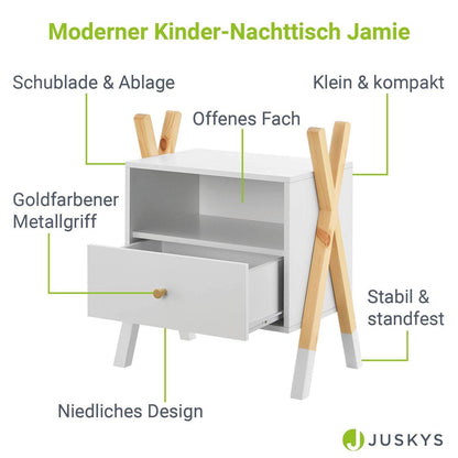 Kinder Nachttisch Jamie in Weiss - Natur - Palo24