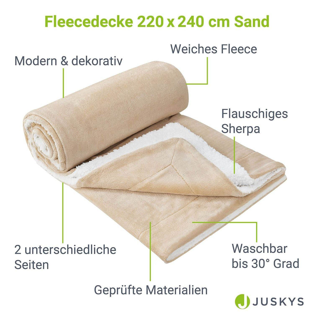 Fleecedecke 220x240 cm 2-Seitig Sand - Palo24