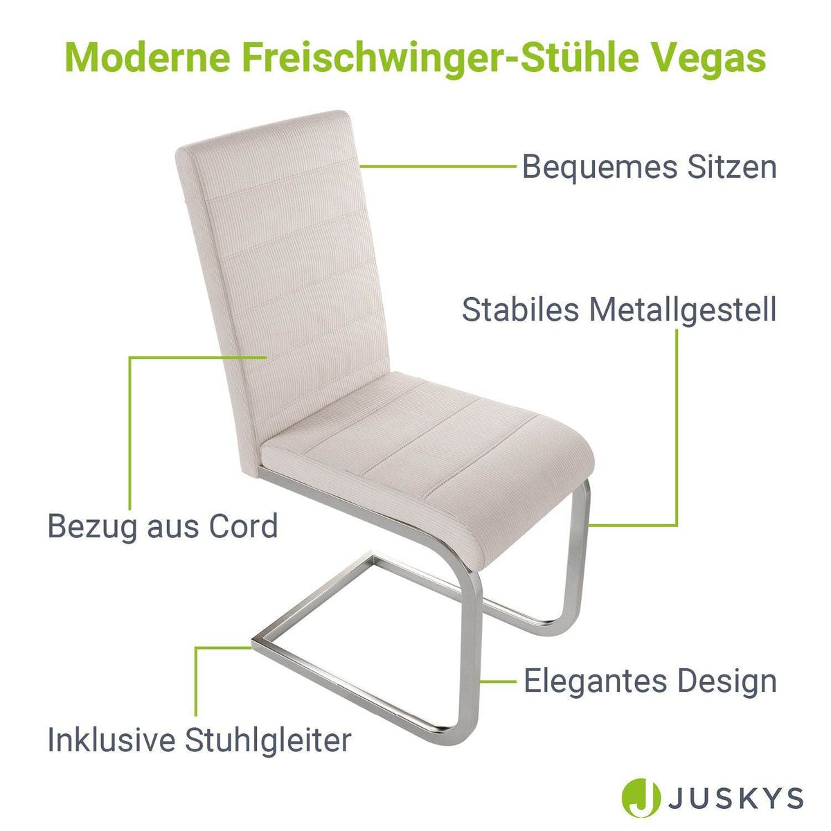 Freischwinger Stuhl Vegas 2er-Set Cord - Beige - Palo24