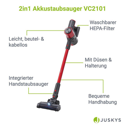 2-in-1-Akkustaubsauger VC2101 - Grau & Rot - Palo24
