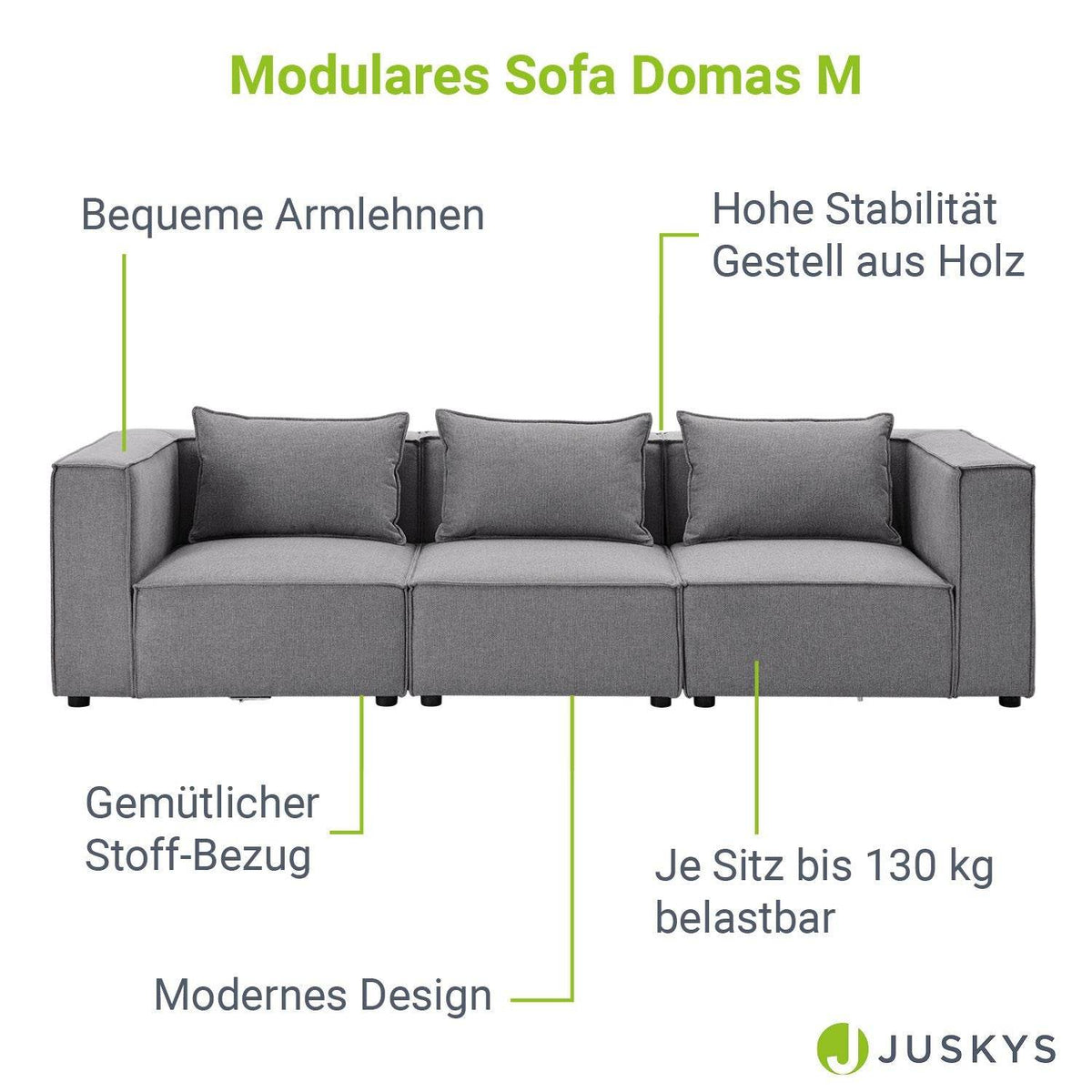 Modulares Sofa Domas M - 3 Sitzer Stoff Dunkelgrau - Palo24